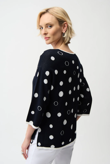 Joseph Ribkoff Midnight Blue/Vanilla Polka Dot 3/4 Sleeves Sweater 261979