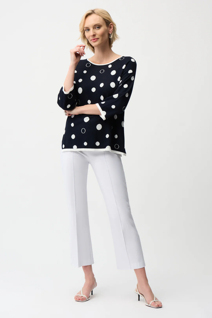 Joseph Ribkoff Midnight Blue/Vanilla Polka Dot 3/4 Sleeves Sweater 261979
