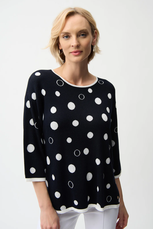 Joseph Ribkoff Midnight Blue/Vanilla Polka Dot 3/4 Sleeves Sweater 261979