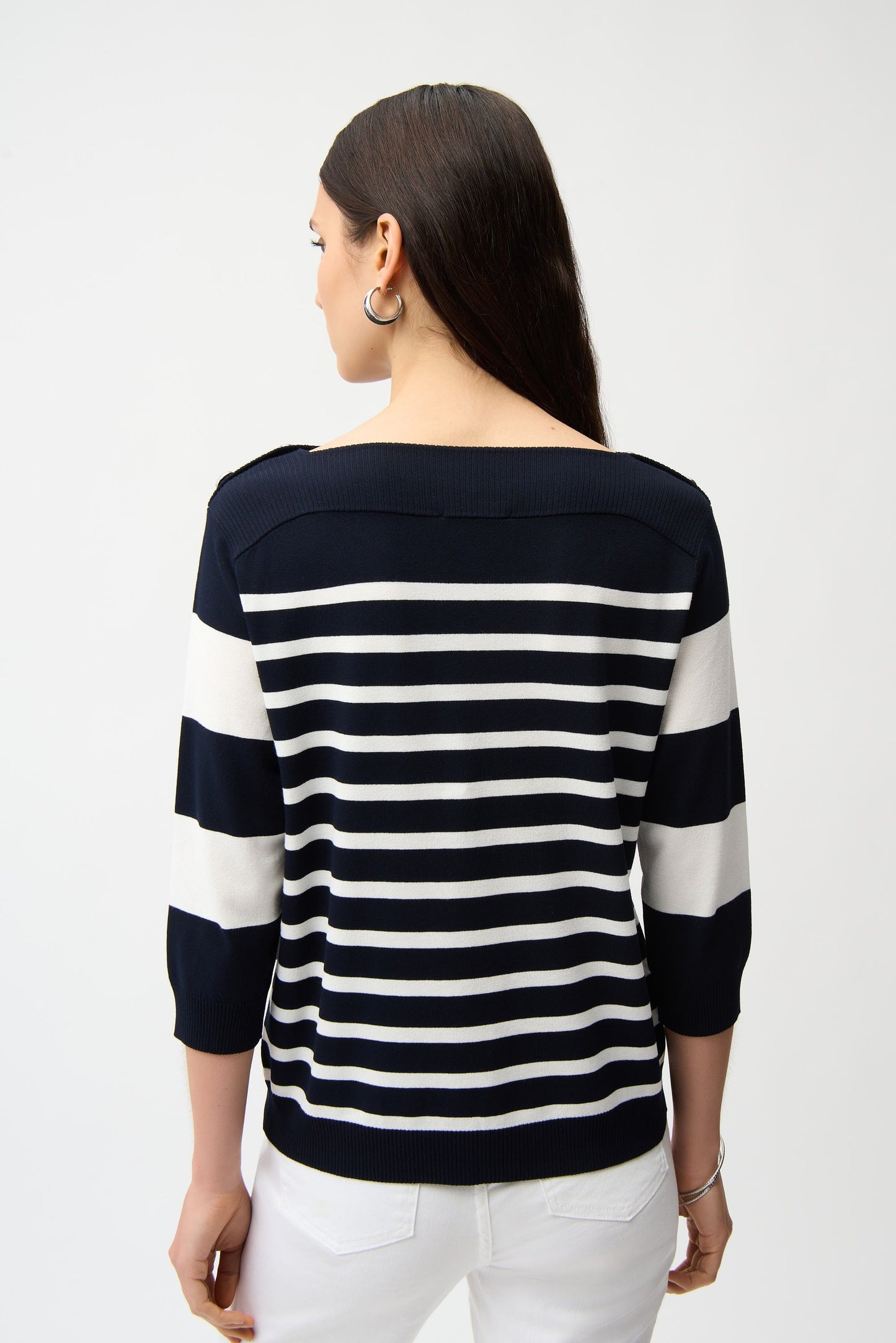 Joseph Ribkoff Midnight Blue/Vanilla Striped Boat Neck Sweater 261963