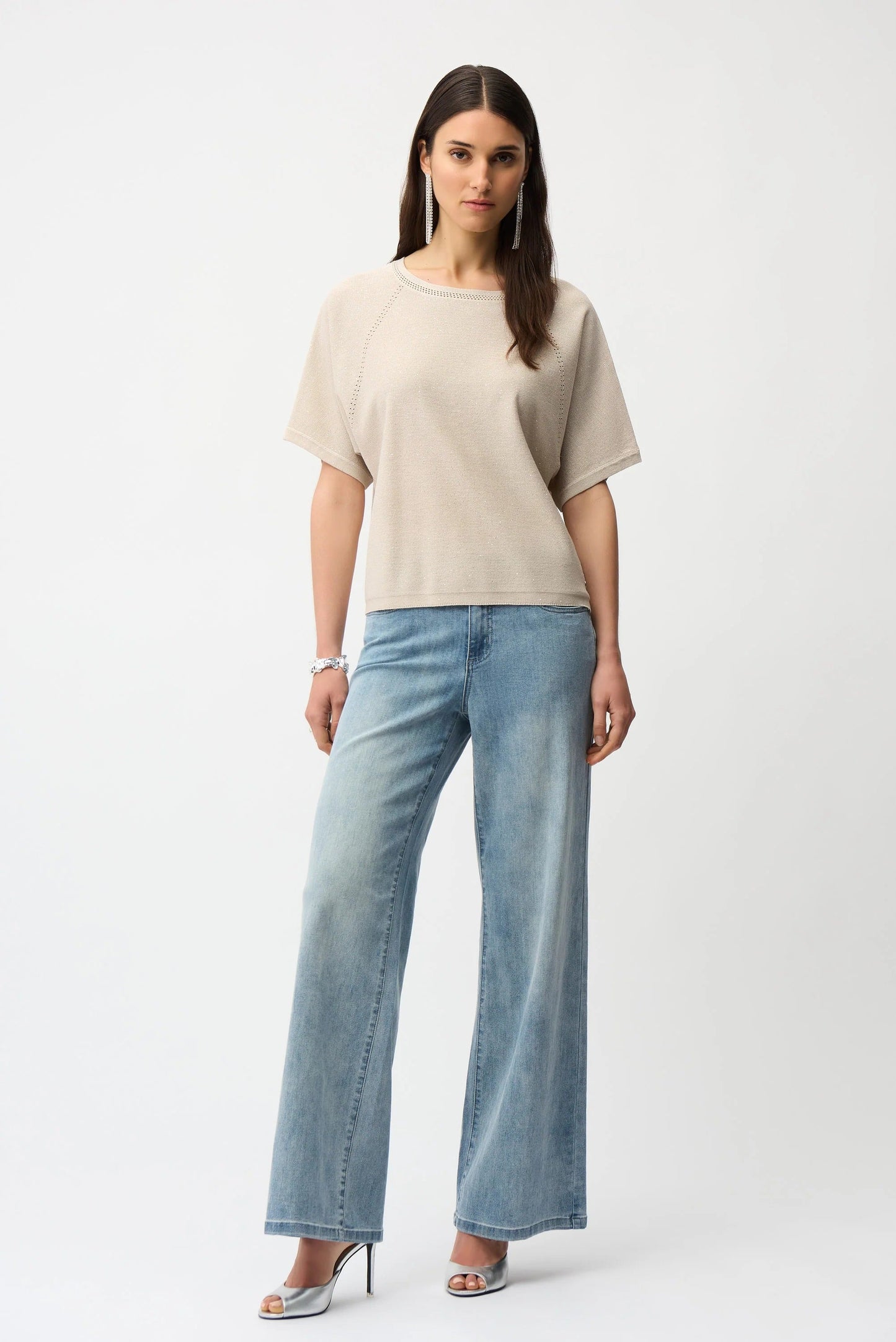 Joseph Ribkoff Sequined Raglan Sleeve Sweater Top 261917