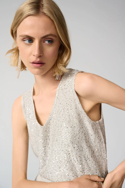 Joseph Ribkoff Moonstone Sequinned V-Neck Sleeveless Top 261914