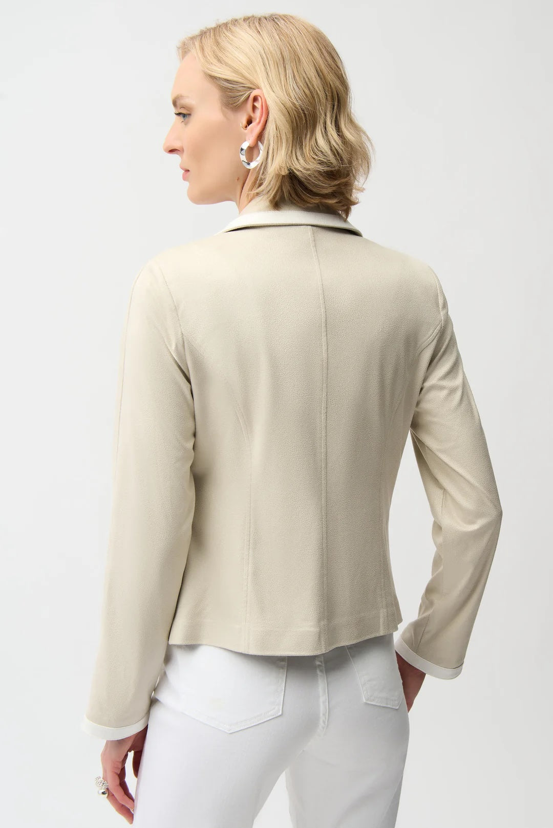 Joseph Ribkoff Moonstone/Vanilla Contrast Trim Faux Suede Blazer 261912