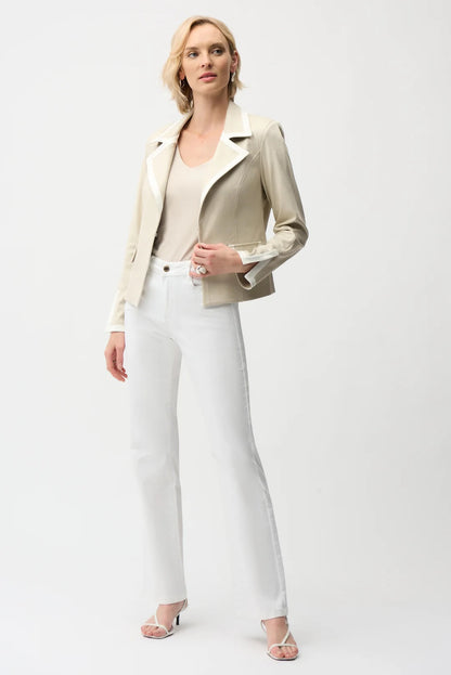 Joseph Ribkoff Moonstone/Vanilla Contrast Trim Faux Suede Blazer 261912