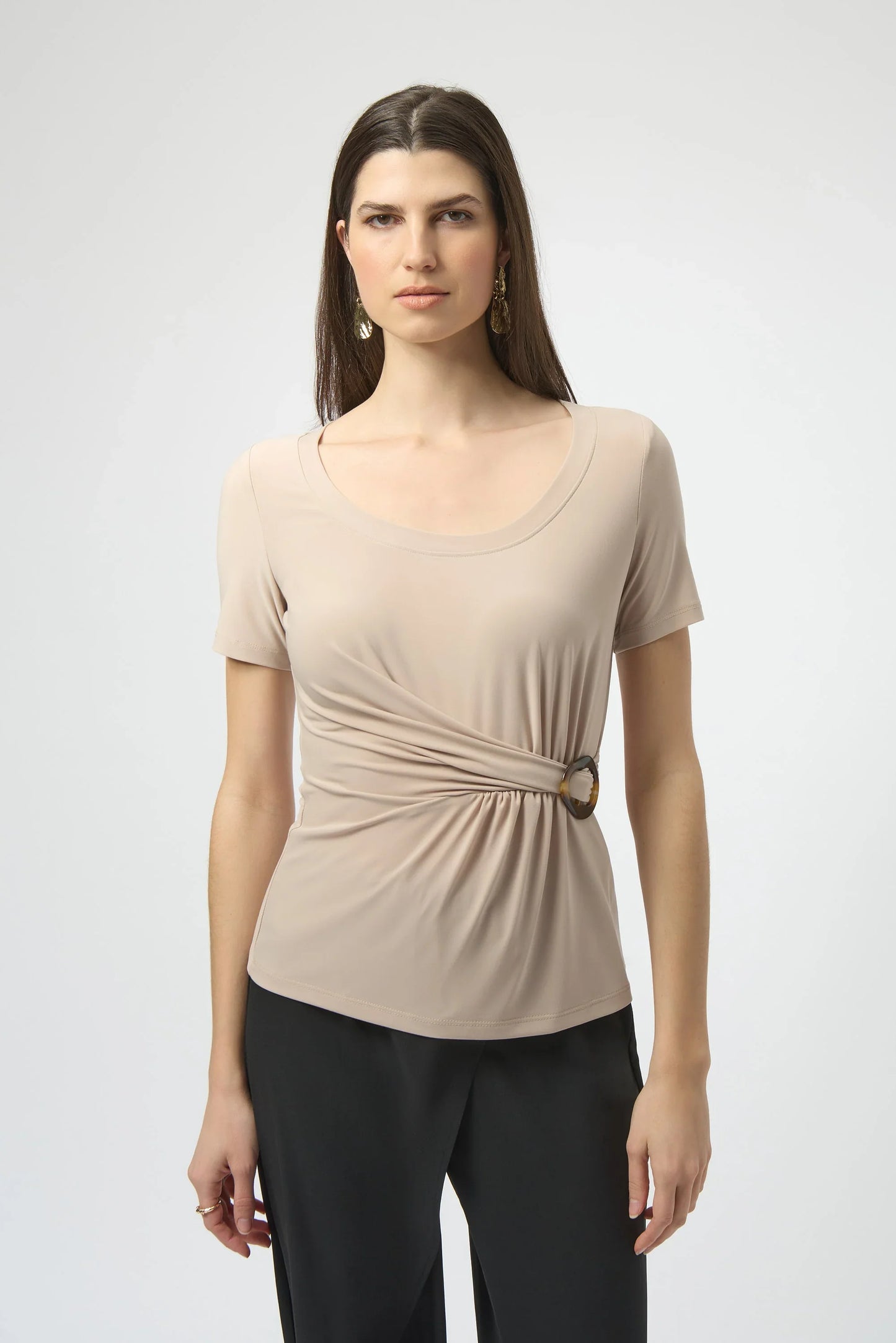 Joseph Ribkoff Drape Front Buckle Detail Fitted Top 252230