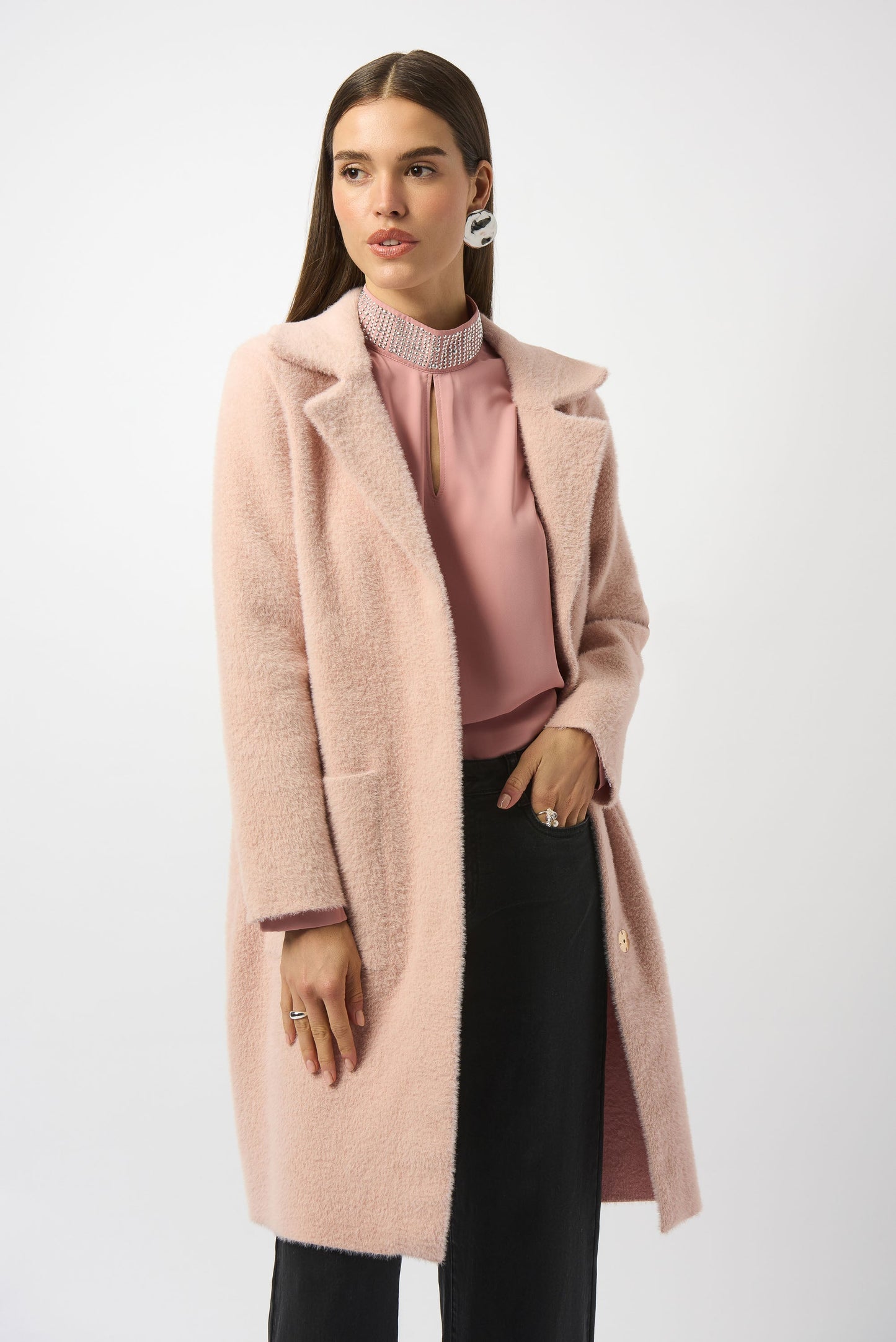 Joseph Ribkoff Detachable Faux Fur Trim Long Sleeve Coat 243923F25