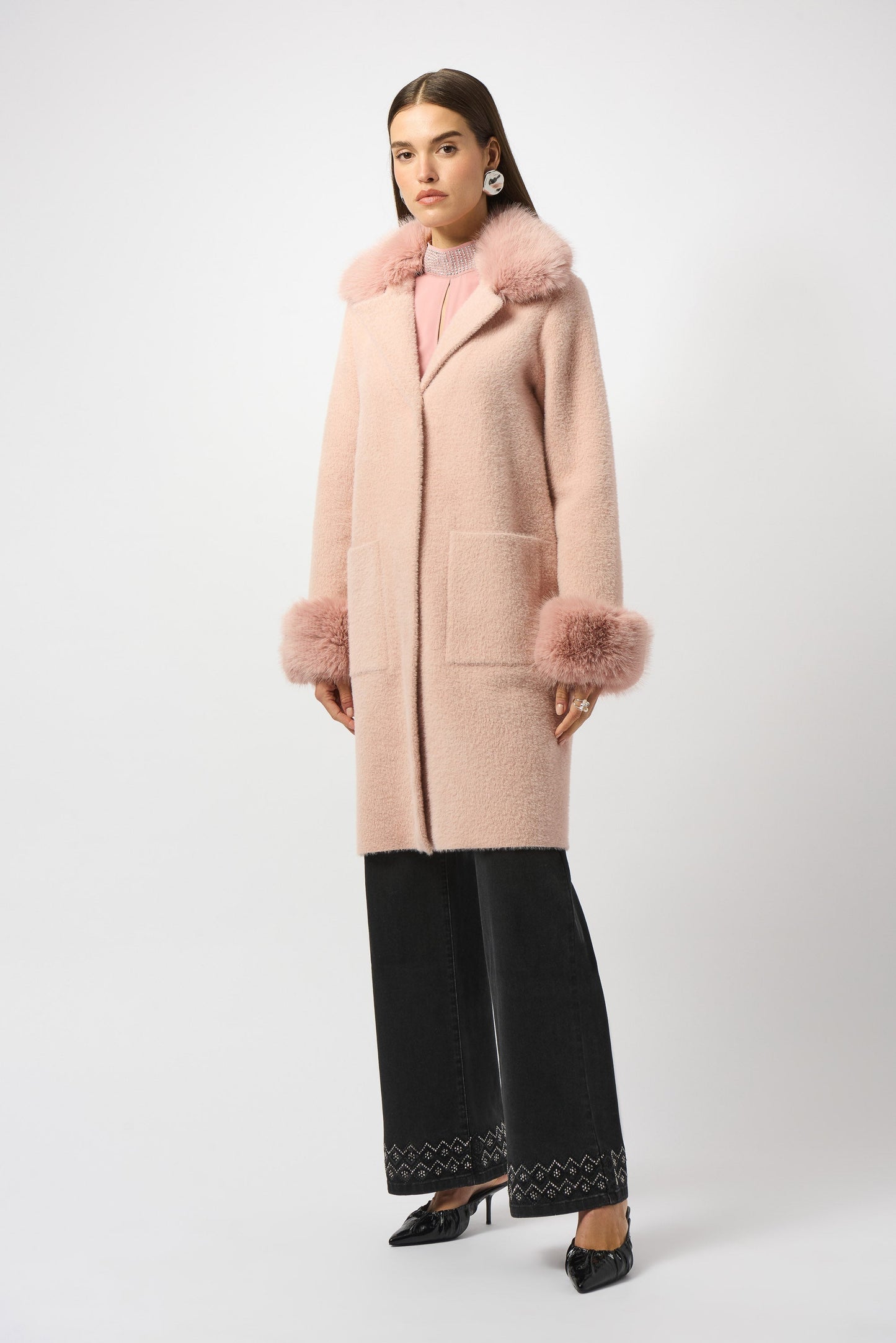 Joseph Ribkoff Detachable Faux Fur Trim Long Sleeve Coat 243923F25