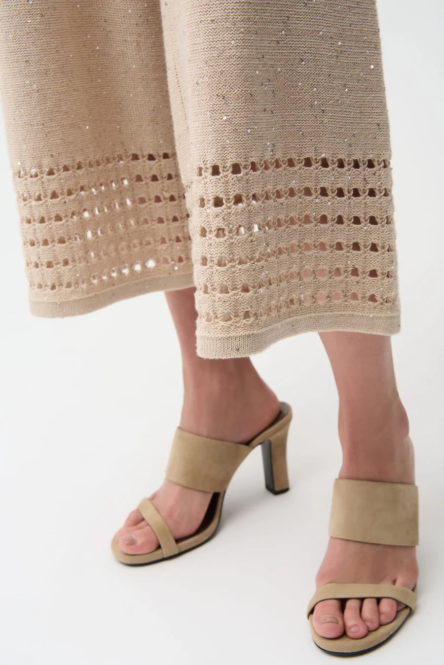 Joseph Ribkoff Sequined Open Knit Pull-On Culotte Pants 261975