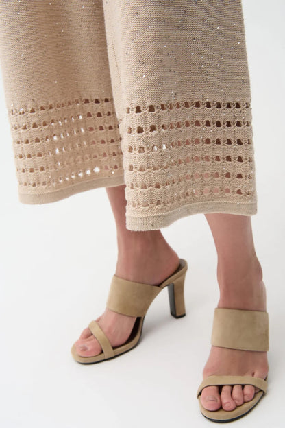 Joseph Ribkoff Sequined Open Knit Pull-On Culotte Pants 261975