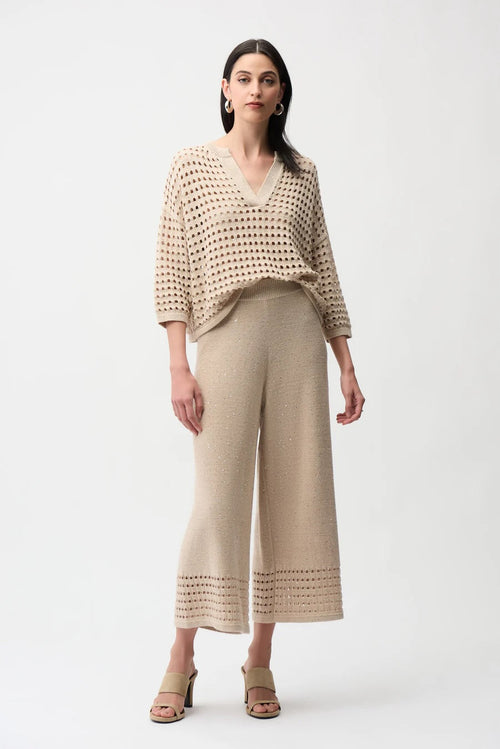 Joseph Ribkoff Sequined Open Knit Pull-On Culotte Pants 261975