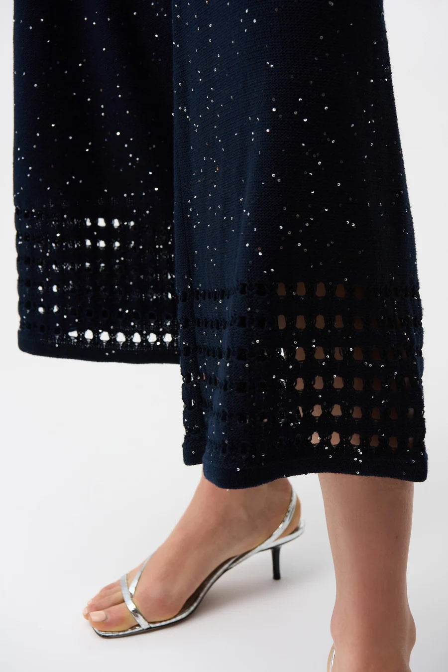 Joseph Ribkoff Sequined Open Knit Pull-On Culotte Pants 261975