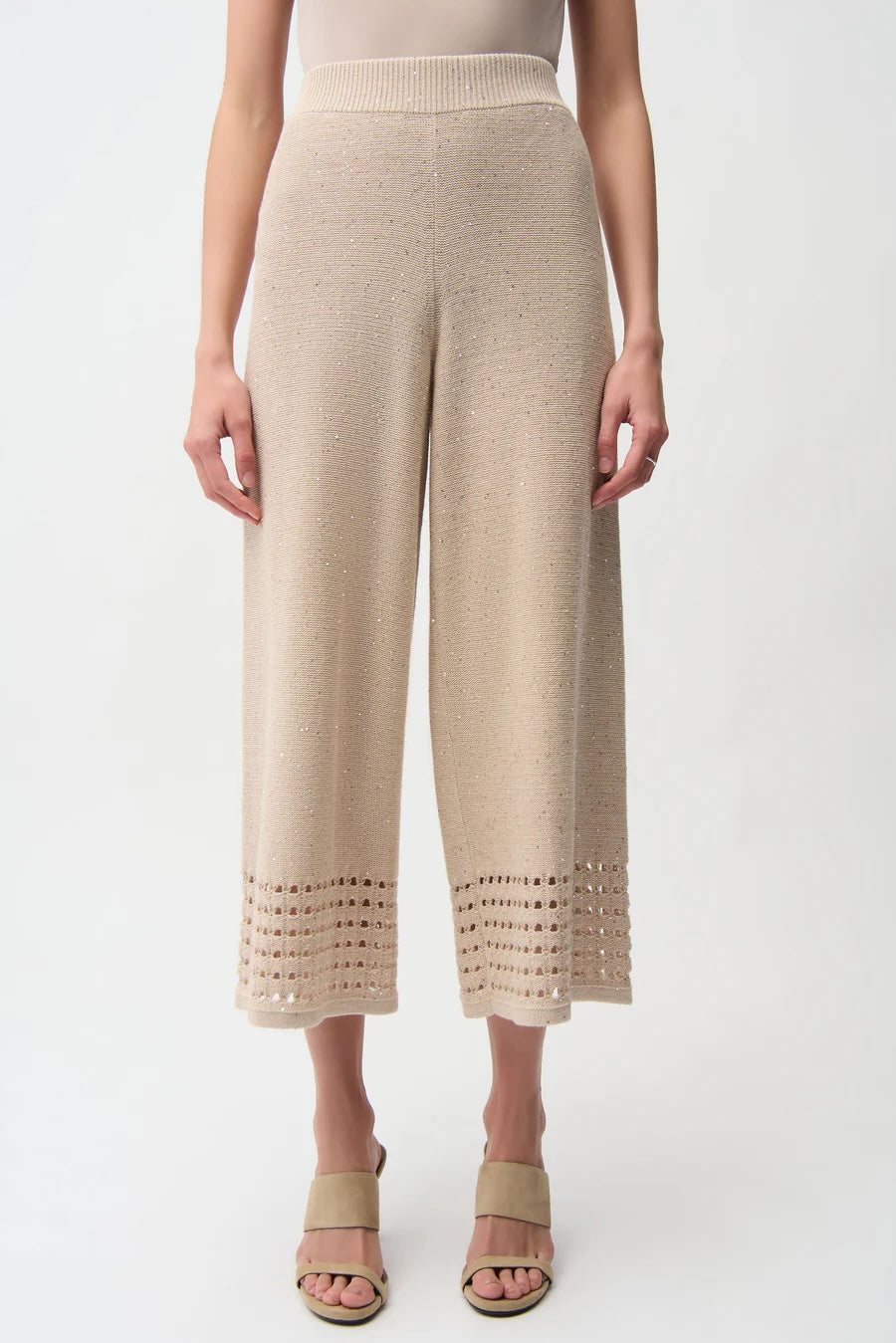 Joseph Ribkoff Sequined Open Knit Pull-On Culotte Pants 261975