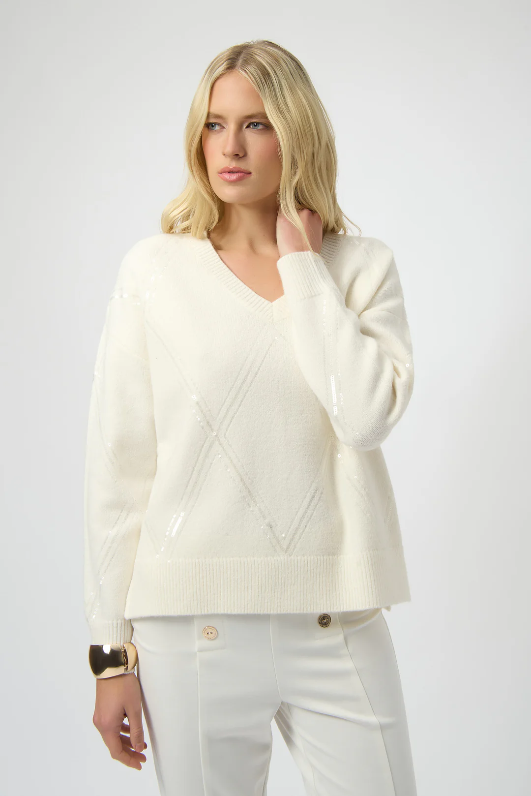 Joseph Ribkoff Sequined V-Neck Pullover Sweater 254949-R