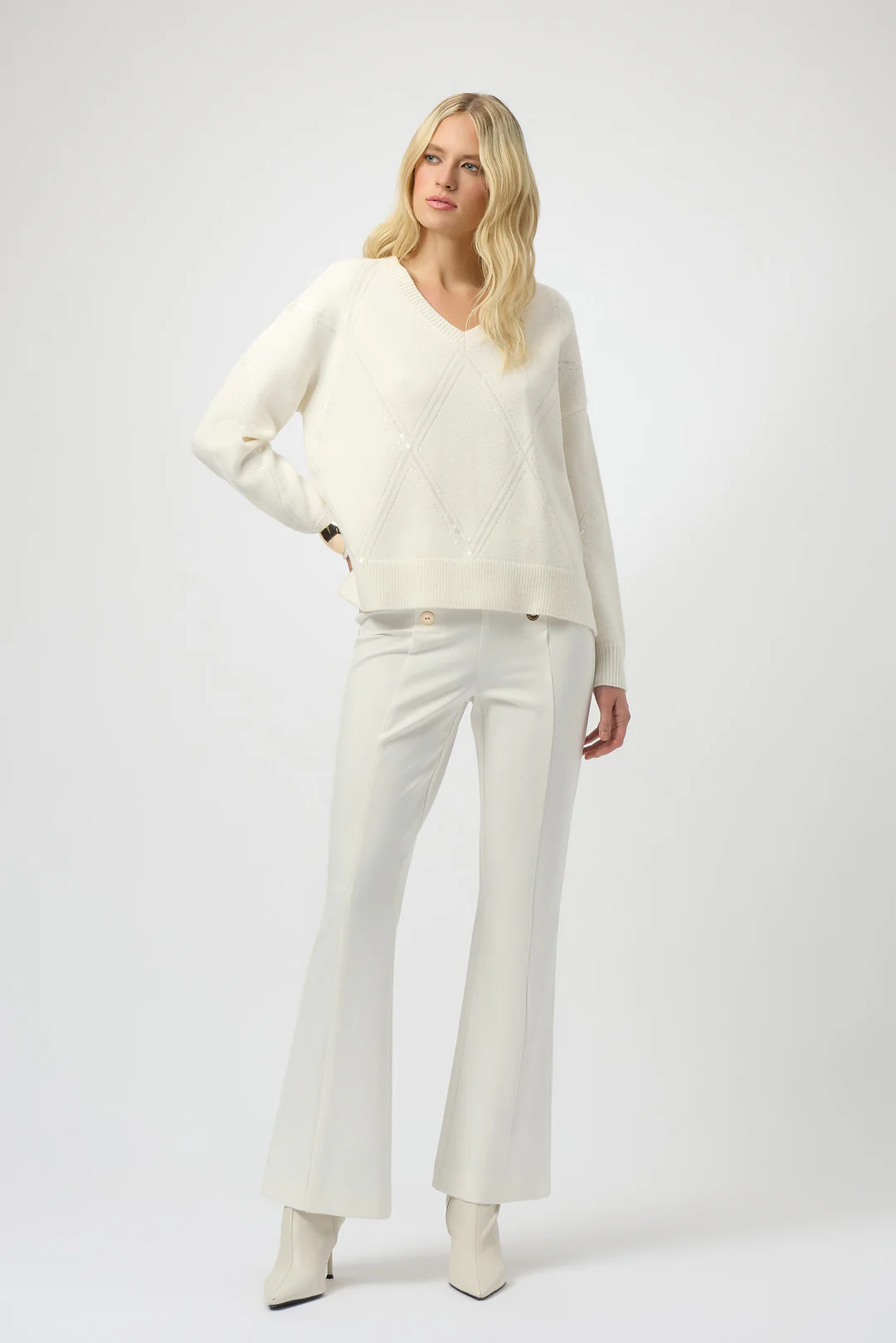 Joseph Ribkoff Sequined V-Neck Pullover Sweater 254949-R