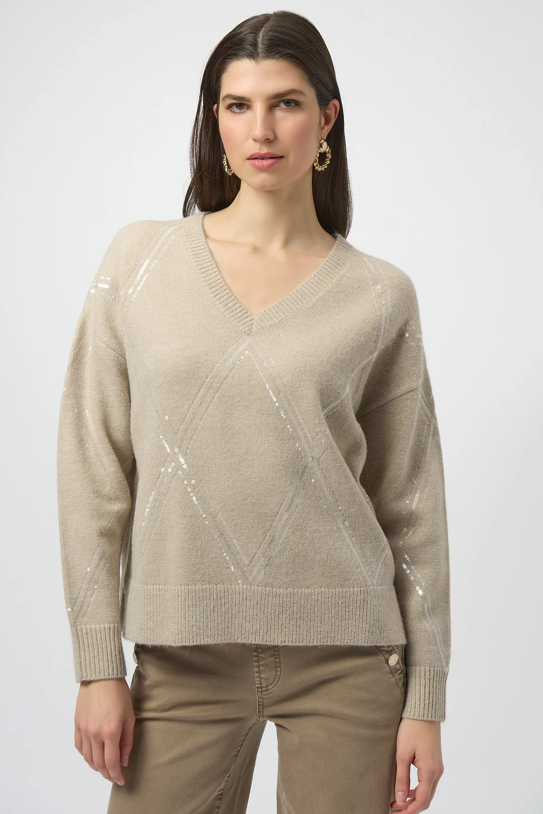 Joseph Ribkoff Sequined V-Neck Pullover Sweater 254949-R