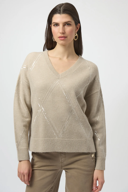 Joseph Ribkoff Sequined V-Neck Pullover Sweater 254949-R