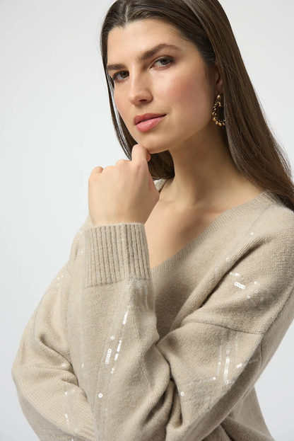 Joseph Ribkoff Sequined V-Neck Pullover Sweater 254949-R