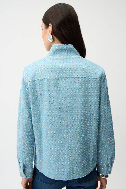 Joseph Ribkoff Sky Blue Sequined Zip Front Denim Jacket 261951