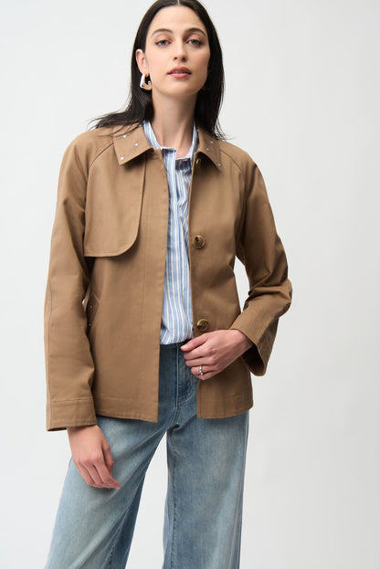 Joseph Ribkoff Tiger's Eye Embellished Short Trench Coat 261907