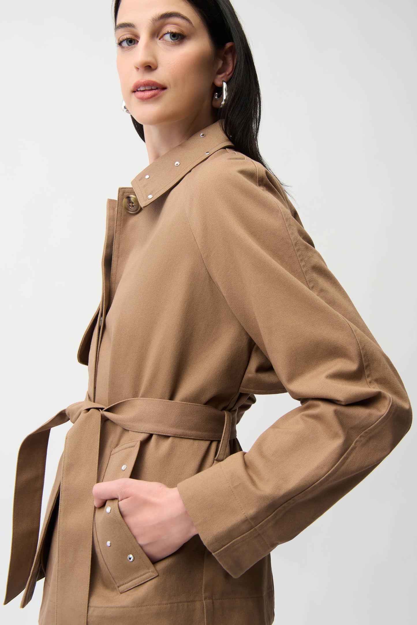 Joseph Ribkoff Tiger's Eye Embellished Short Trench Coat 261907