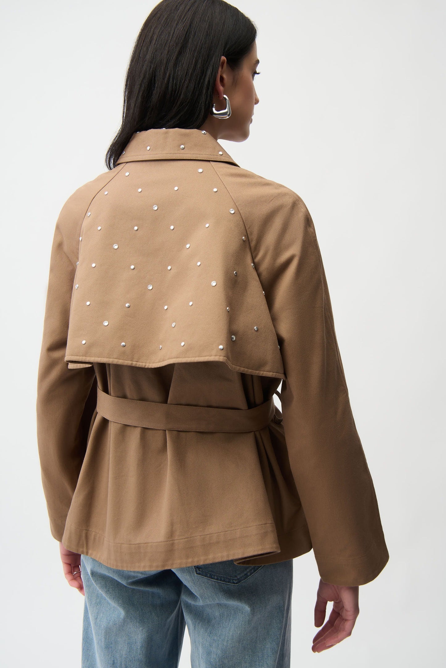Joseph Ribkoff Tiger's Eye Embellished Short Trench Coat 261907