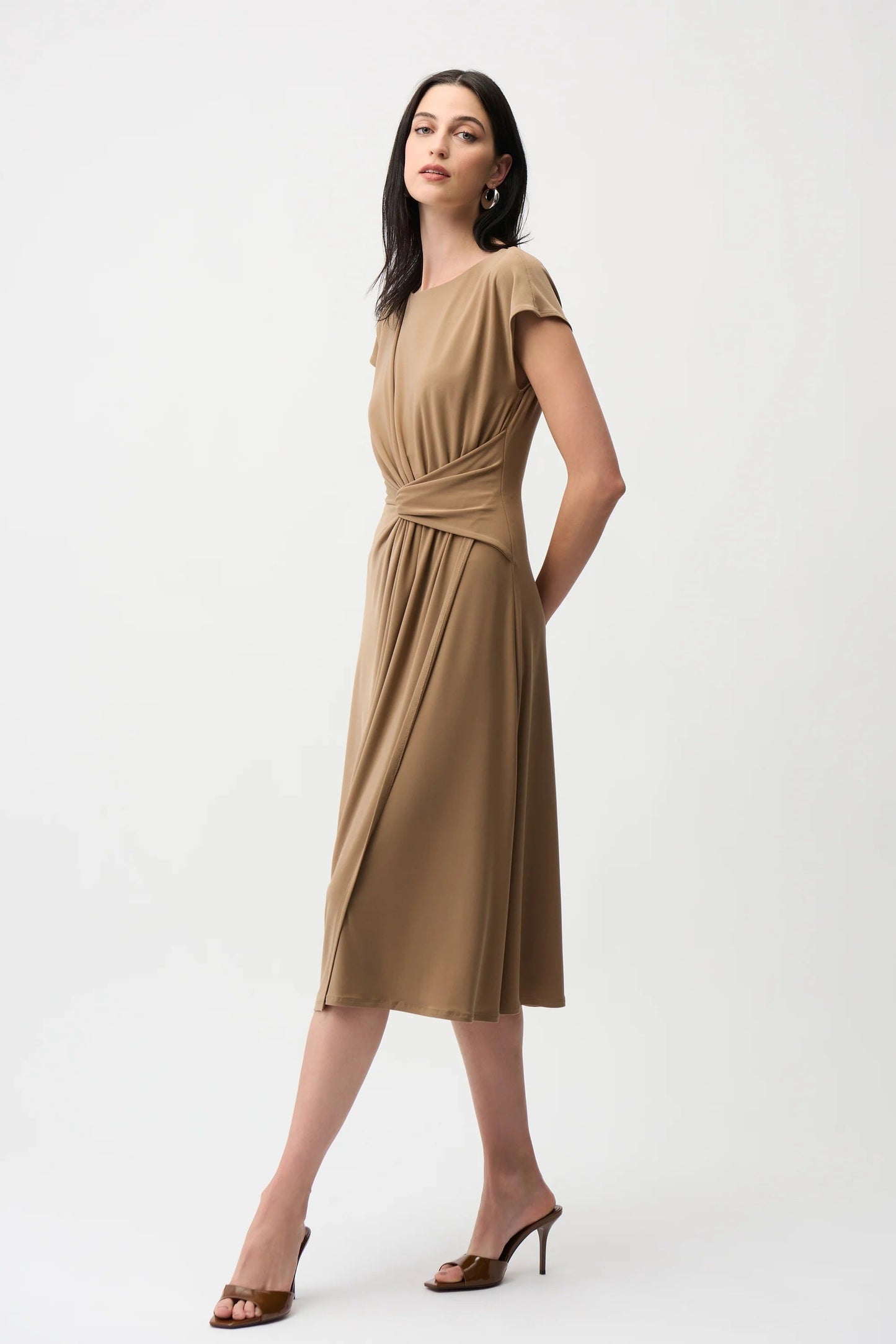 Joseph Ribkoff Ruched Wrap Front Midi A-Line Dress 261146