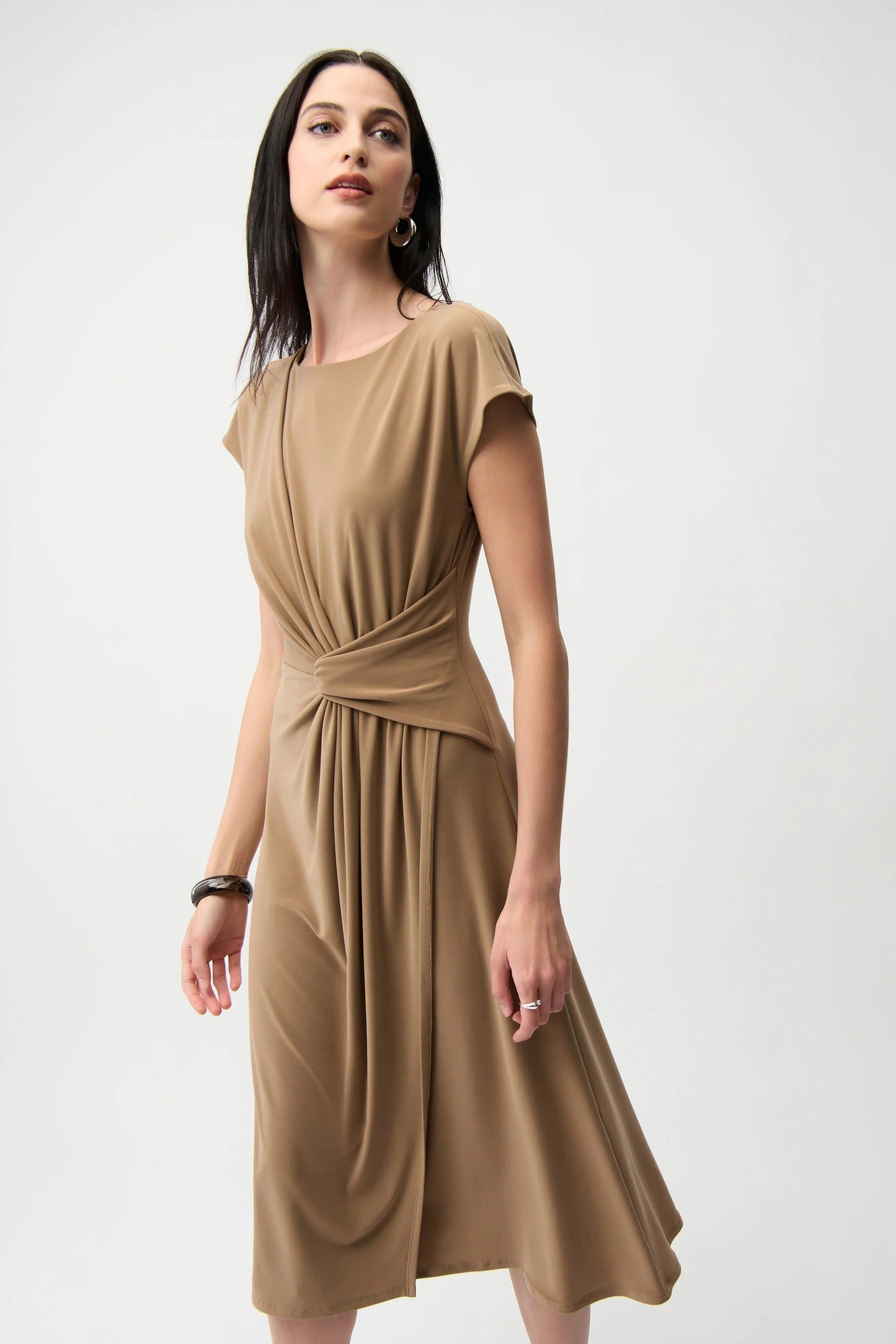 Joseph Ribkoff Ruched Wrap Front Midi A-Line Dress 261146
