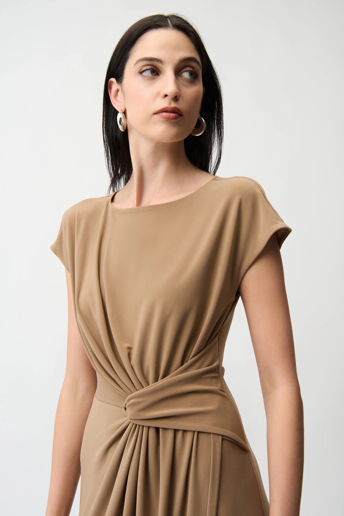 Joseph Ribkoff Ruched Wrap Front Midi A-Line Dress 261146