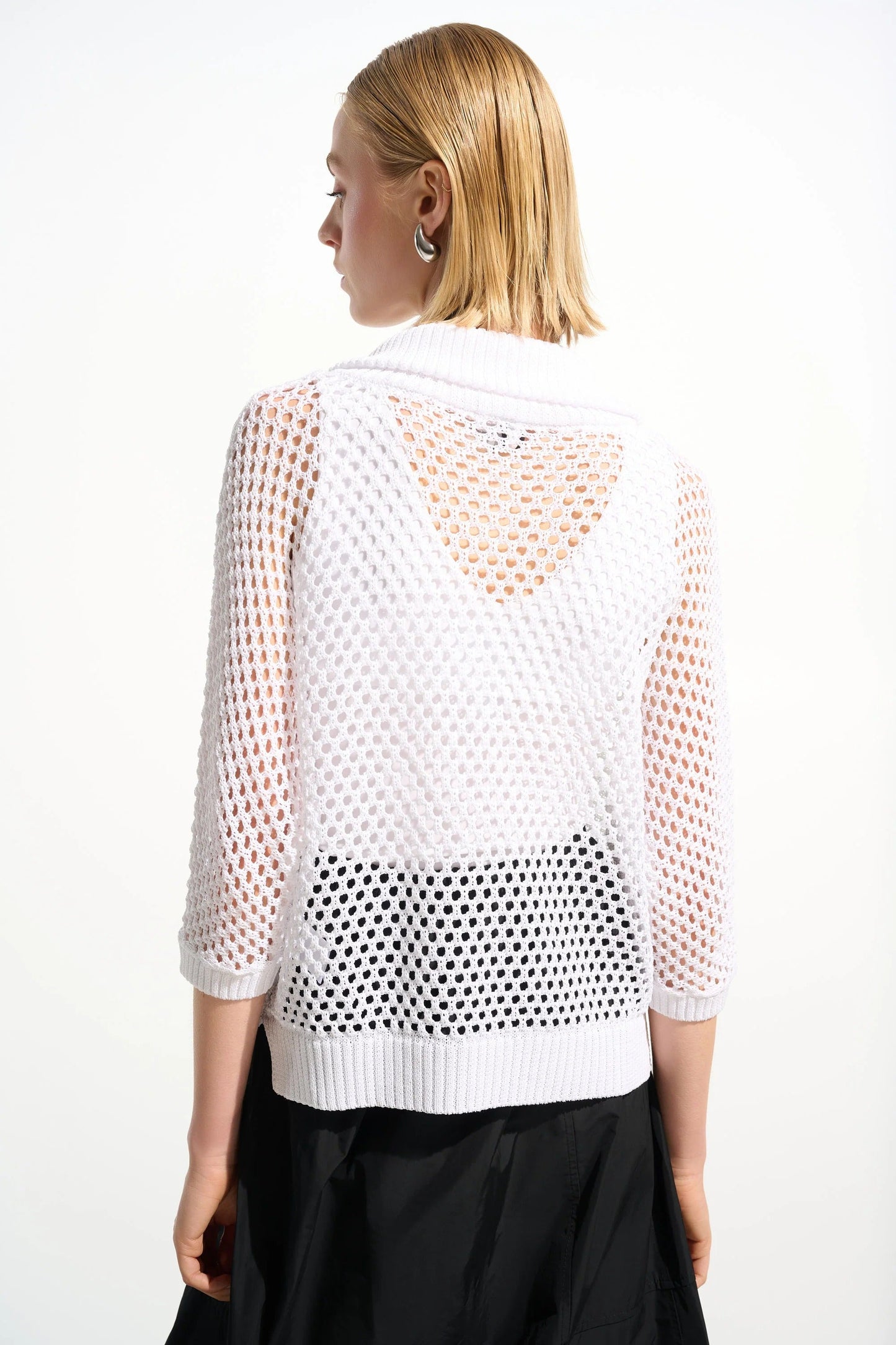 Joseph Ribkoff Open Knit Zip Front Boxy Sweater Top 261634