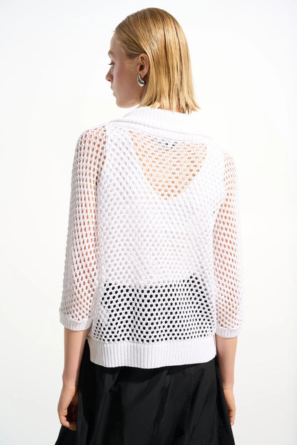Joseph Ribkoff Open Knit Zip Front Boxy Sweater Top 261634