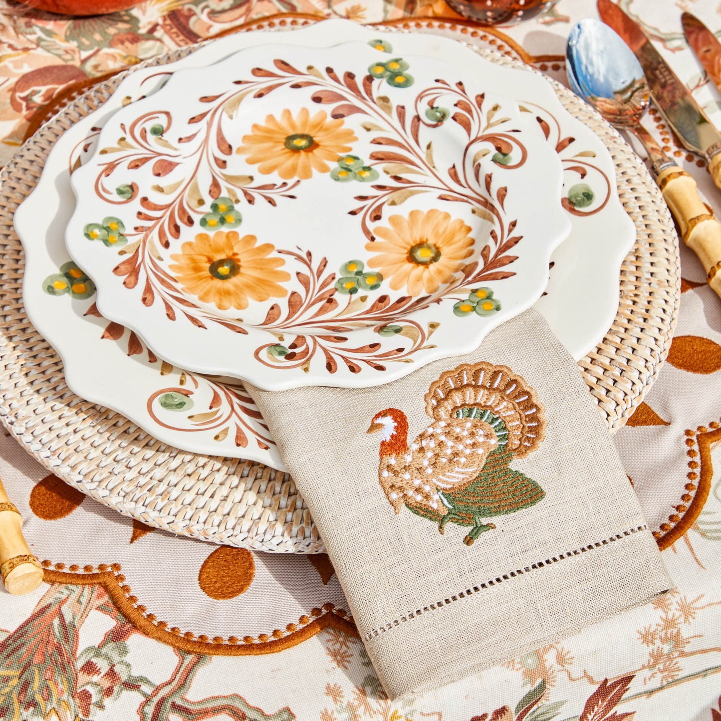 Taupe Turkey Embroidered Linen Napkins (Set of 4)