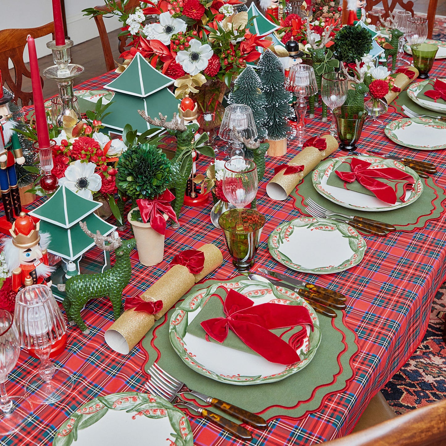 Red Ribboned Potted Boxwood Ball (Pair)