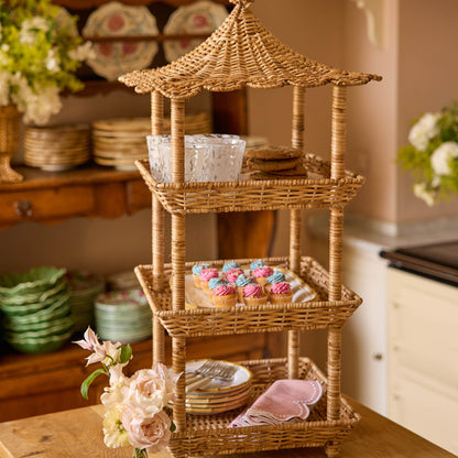 Rattan Three Tier Pagoda Stand