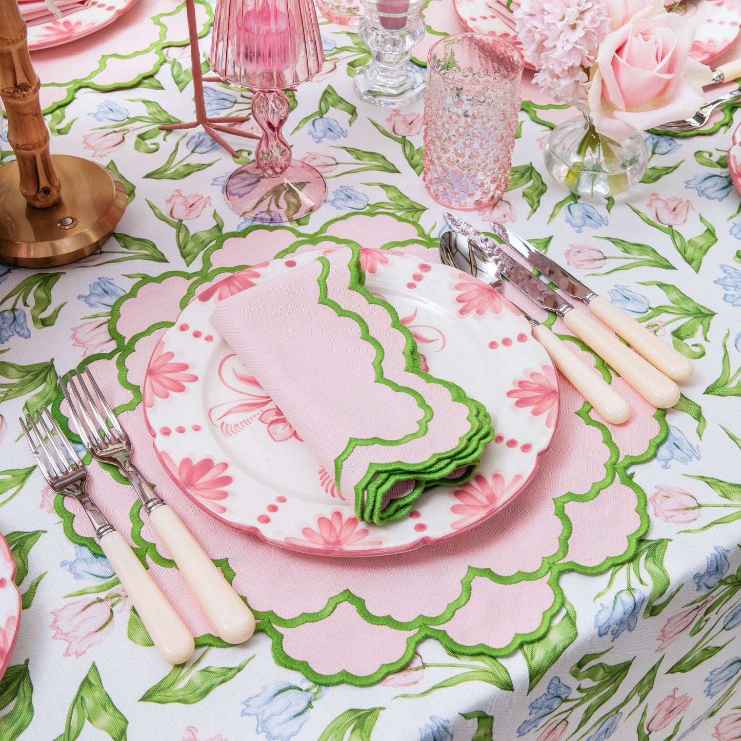 Pink & Green Lily Napkins (Set of 4)