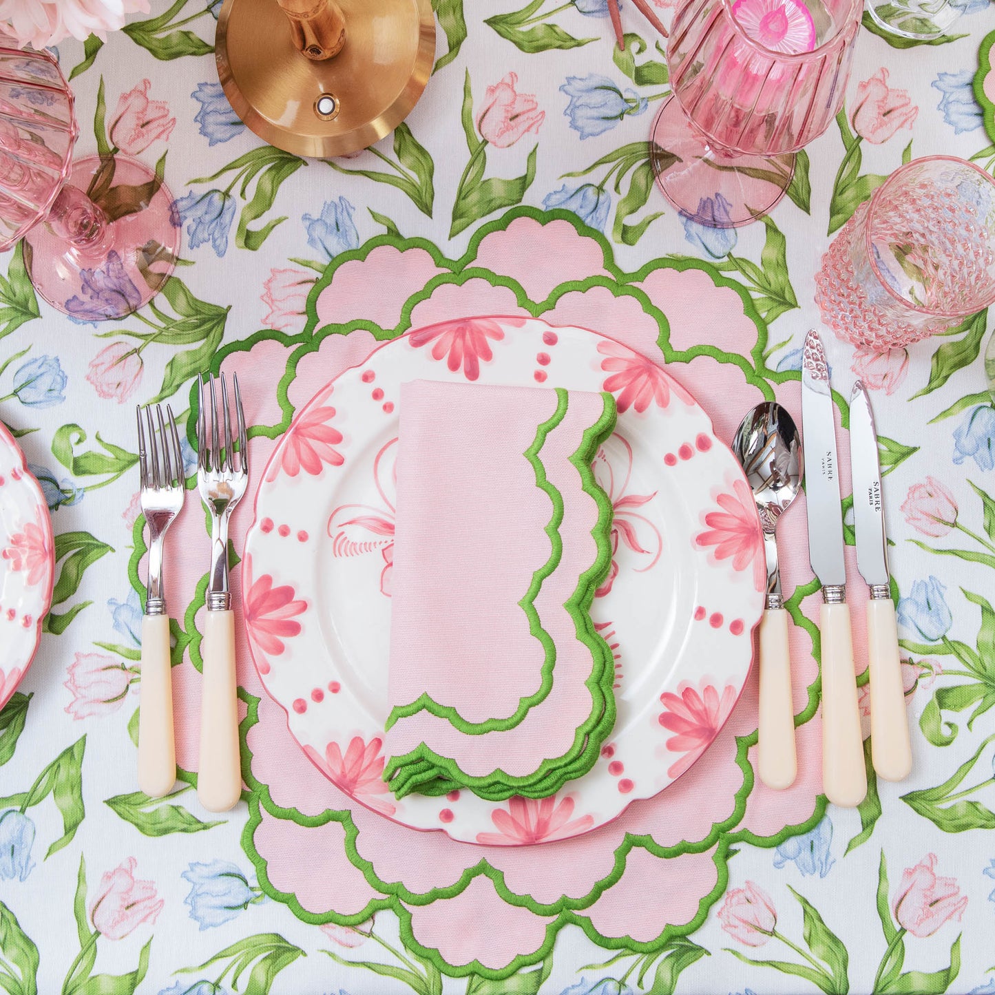 Pink & Green Lily Napkins (Set of 4)