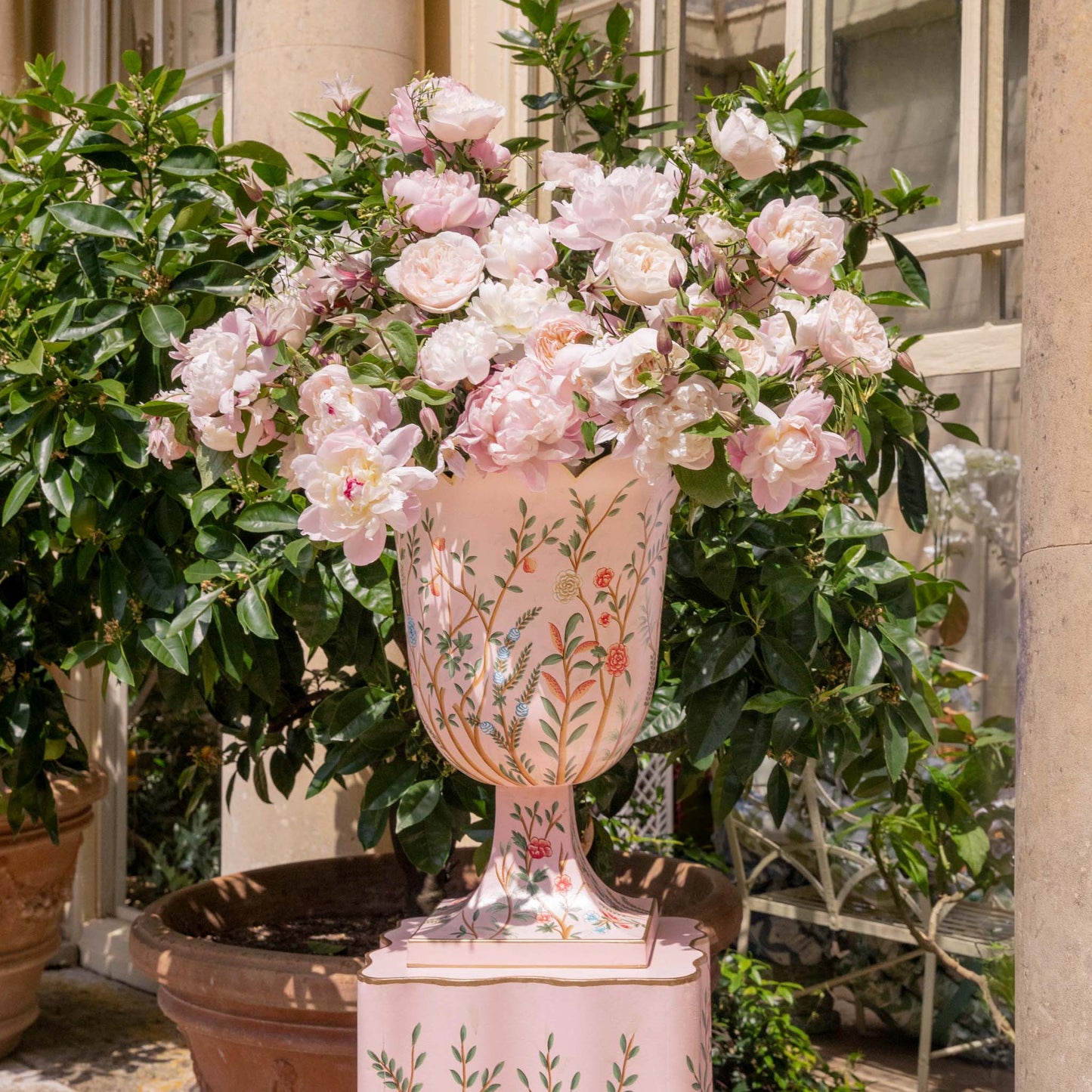 Pink Chinoiserie Tole Urn