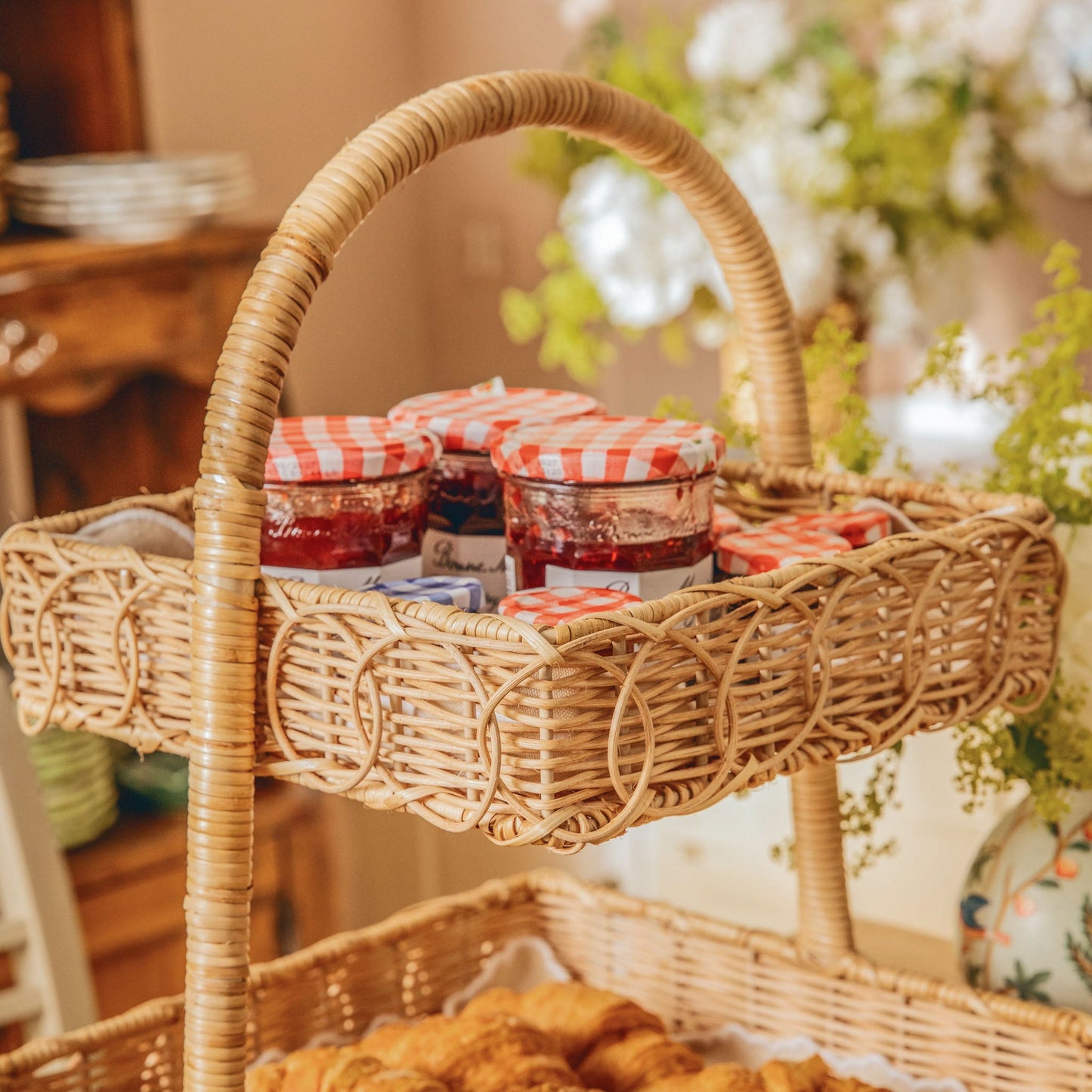 Square Rattan Two Tier Stand