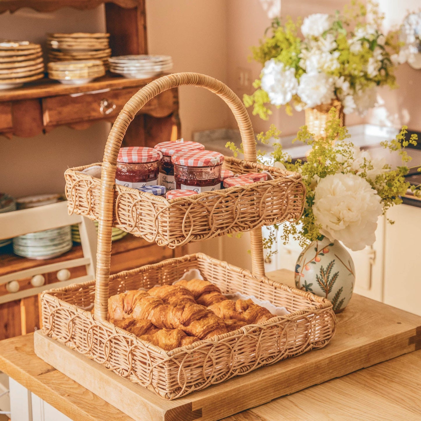 Square Rattan Two Tier Stand