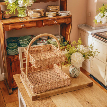 Square Rattan Two Tier Stand