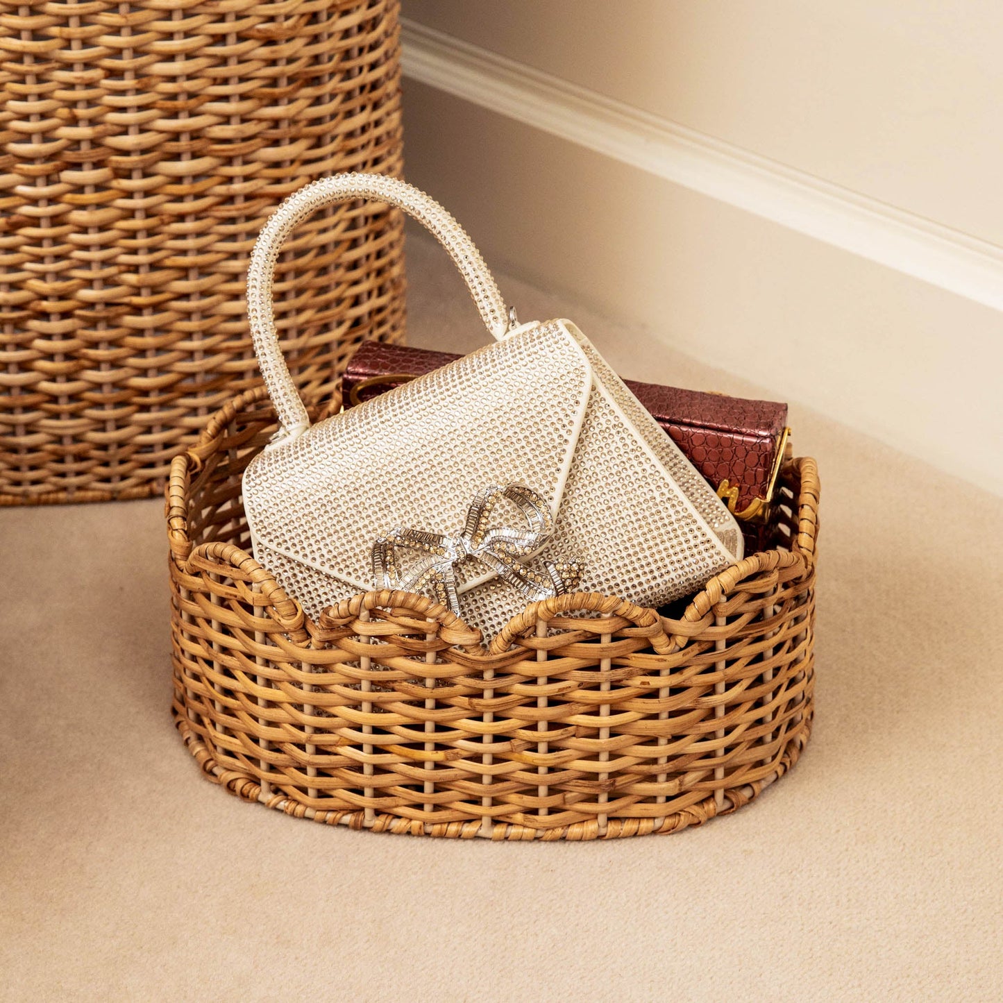 Oval Scalloped Rattan Baskets (Set of 3)