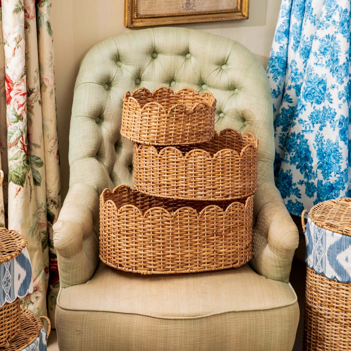 Oval Scalloped Rattan Baskets (Set of 3)