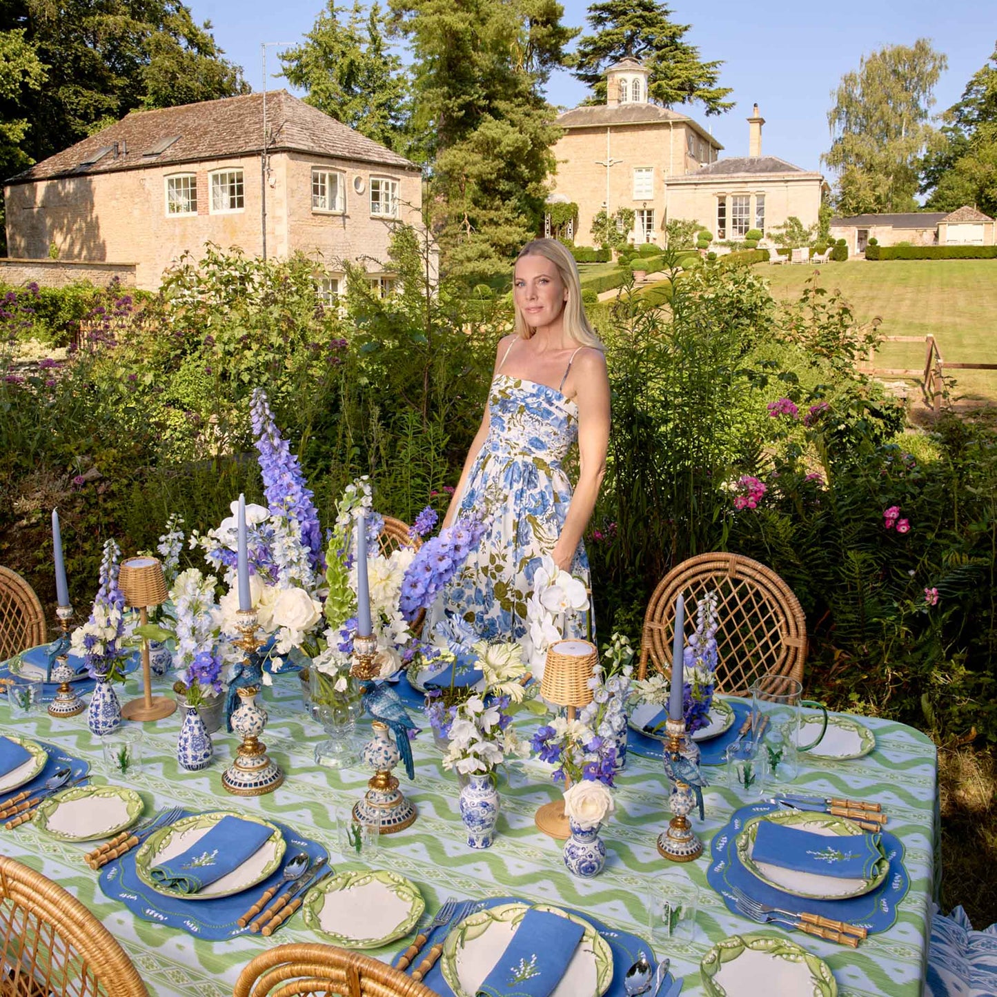 Blue Lily of the Valley Linen Placemats & Napkins (Set of 4)