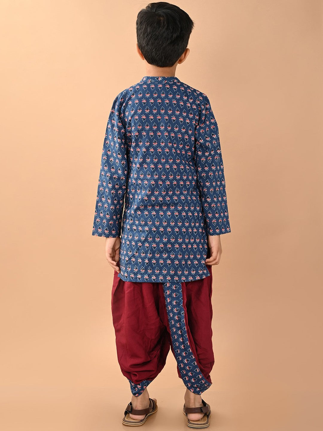 Boys Ethnic Motifs Printed Pure Cotton Kurta With Dhoti Pants