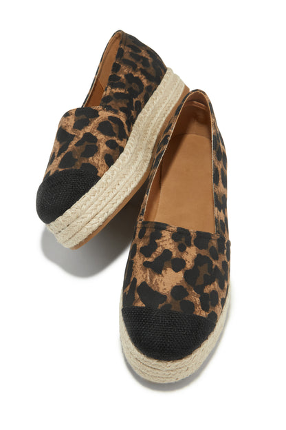 Beach Babe Platform Espadrille Flats - Leopard