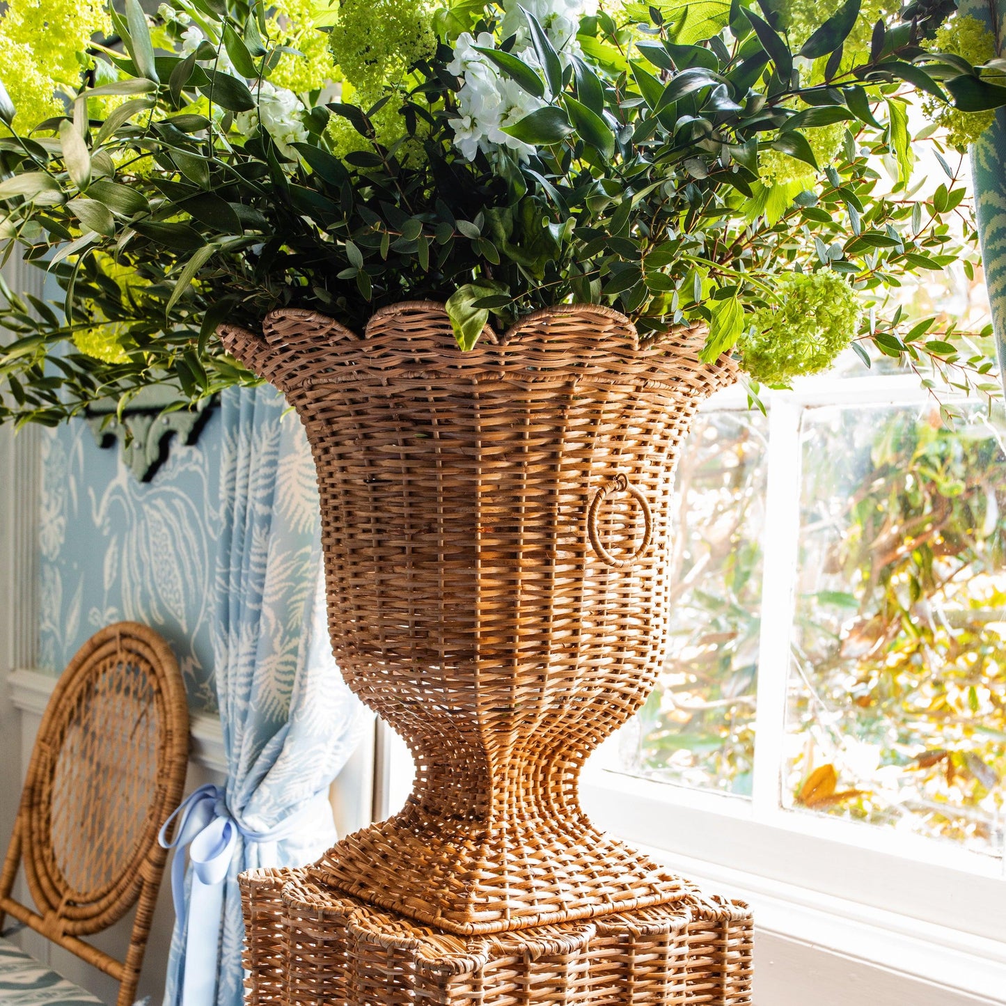 Liliana Scalloped Rattan Urn