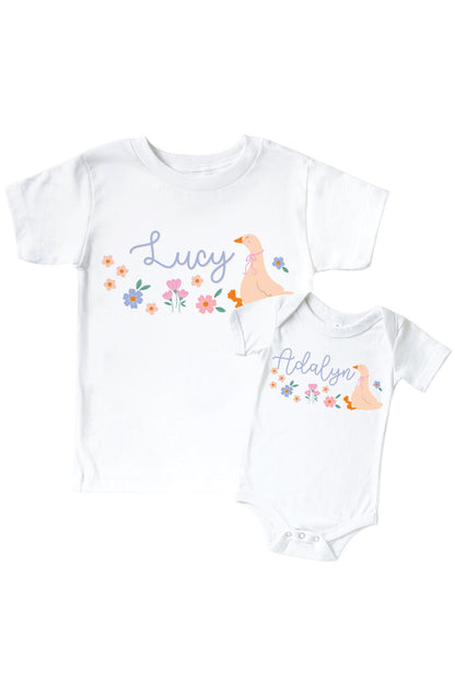 Personalized Loosey Goose Graphic Bodysuit & Kids Tee | White