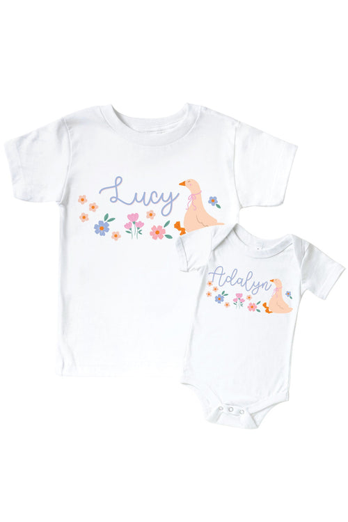 Personalized Loosey Goose Graphic Bodysuit & Kids Tee | White
