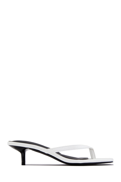 Mila Thong Strap Mid Heels - White
