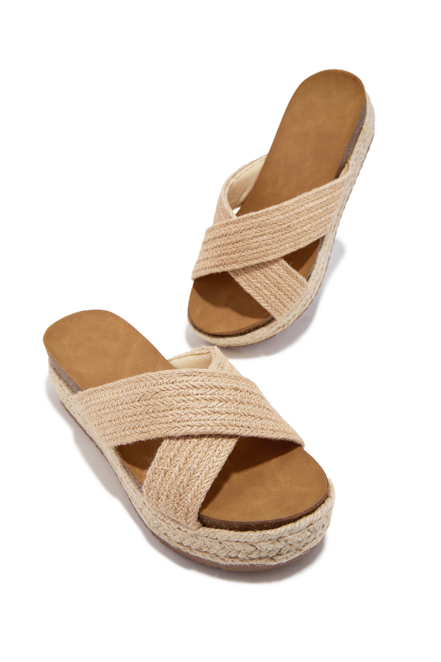 Palm Beach Raffia Platform Slip On Sandals - Natural