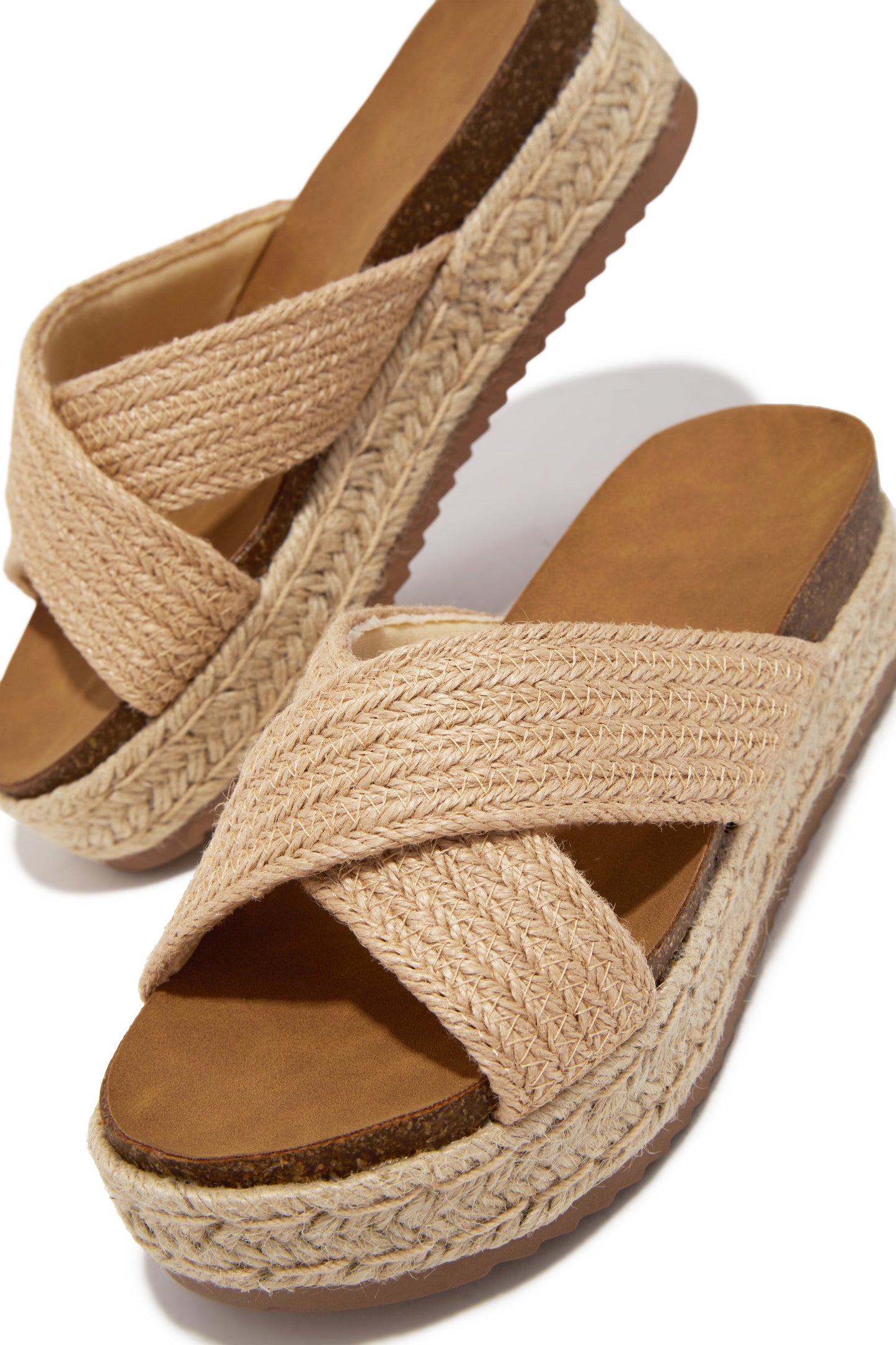 Palm Beach Raffia Platform Slip On Sandals - Natural
